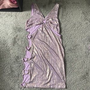 Purple snake print dress with a detailed side design